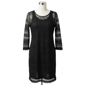 Witchy Whimsigoth Sz XL Dress Black Lace Floral Sheer Lined Boho Bar III